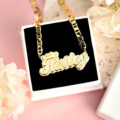 Fashionable, Bold and Beautiful DressCustom 3D Name Necklace with Crown Personalized Double Layer Pendant Flat Chain Stainless Steel Jewelry For Women - Just The Fly Way