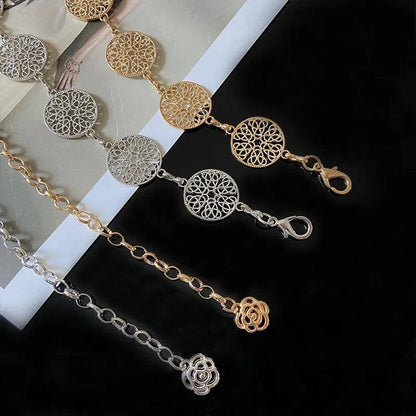 Elegant Retro Round Metal Belt, Gold or Silver Hollow Out Chain Belt Accessories - Just The Fly Way