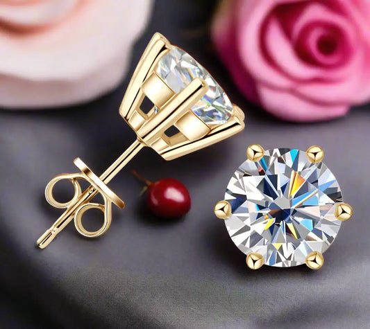 Shine Bright Moissanite Stud Earrings for Men & Women in 18K Gold-Plated Silver - Perfect for Weddings & Special Occasions - Just The Fly Way