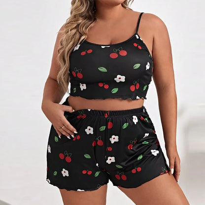 The Flirty and Cute Plus Size Printed Women's 2-piece Sleeveless Pajama Shorts Set In Multiple Colors and Sizes 1XL-5XL - Just The Fly Way