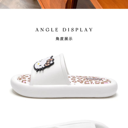 Miniso Hello Kitty Cute Leopard Print Slippers Trendy Open-Toe Slide Sandals in Chic Two-Tone Design Comfortable EVA Material