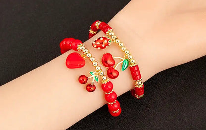 Cherry and Heart Red Beaded Chain Bracelet in 3 Fashion Styles – Trendy Jewelry - Just The Fly Way