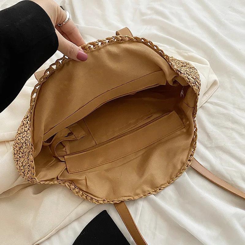 Hand Woven, Round, Beach Bag with a Large Capacity - Just The Fly Way