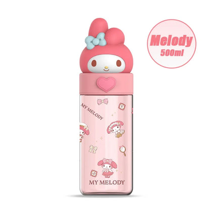 Kawaii Sanrio Hello Kitty Kuromi Cinnamon Roll Melody Transparent 500ml Water Bottle