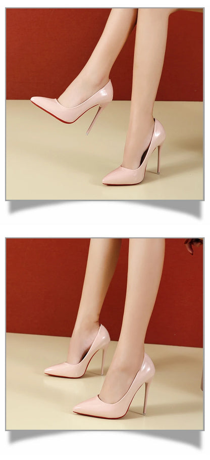 Fashionable, Bold and Beautiful DressTemperament 12cm Super High Thin Heels Shoes Women Pumps Pointed Toe Colorful Patent Leather Stiletto Wedding Shoe Size 45