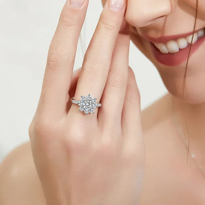 Shine Bright Moissanite Sunflower Rings for Women - S925 Silver & 18K Plated Wedding Jewelry with Certificate - Just The Fly Way