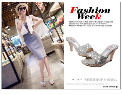 Fashionable, Bold and Beautiful DressSummer Women Sandals Rhinestone Women Shoes Sexy High Heels Shoe Ladies Sandalias Gold Silver Women Slippers Heeled Sandals Sexy