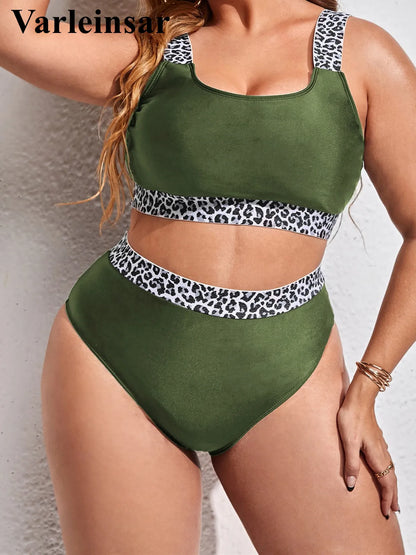0XL - 4XL Splicing Bikini Plus Size Large Size Swimwear Women Swimsuit Female Two-pieces Bikini set Bather Bathing Suit V3785B - Just The Fly Way