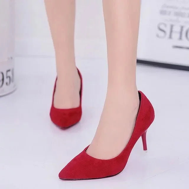Fashionable, Bold and Beautiful DressBig Size Women's Boat Shoes Faux Suede High Heels Pointed Toe Pumps Stilettos Basic Pump for Female White Black Red Pink Blue