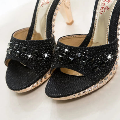 Fashionable, Bold and Beautiful DressSummer Women Sandals Rhinestone Women Shoes Sexy High Heels Shoe Ladies Sandalias Gold Silver Women Slippers Heeled Sandals Sexy