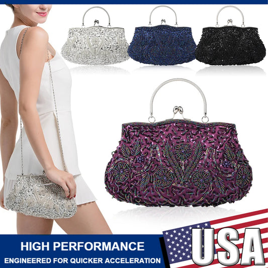 Women's Retro Small Totes Evening Bags Beaded Embroidered Ladies Clutch Purse Shoulder Chain Wedding Party Handbags Bags Purses - Just The Fly Way