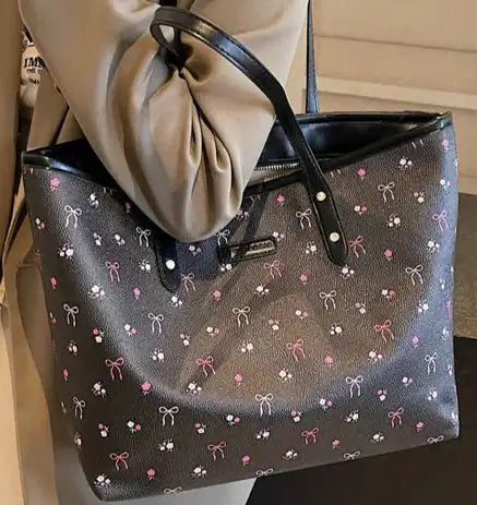 Women's Large Capacity, Tote Bag, Featuring a Cherry Print, Zipper Closure - Just The Fly Way