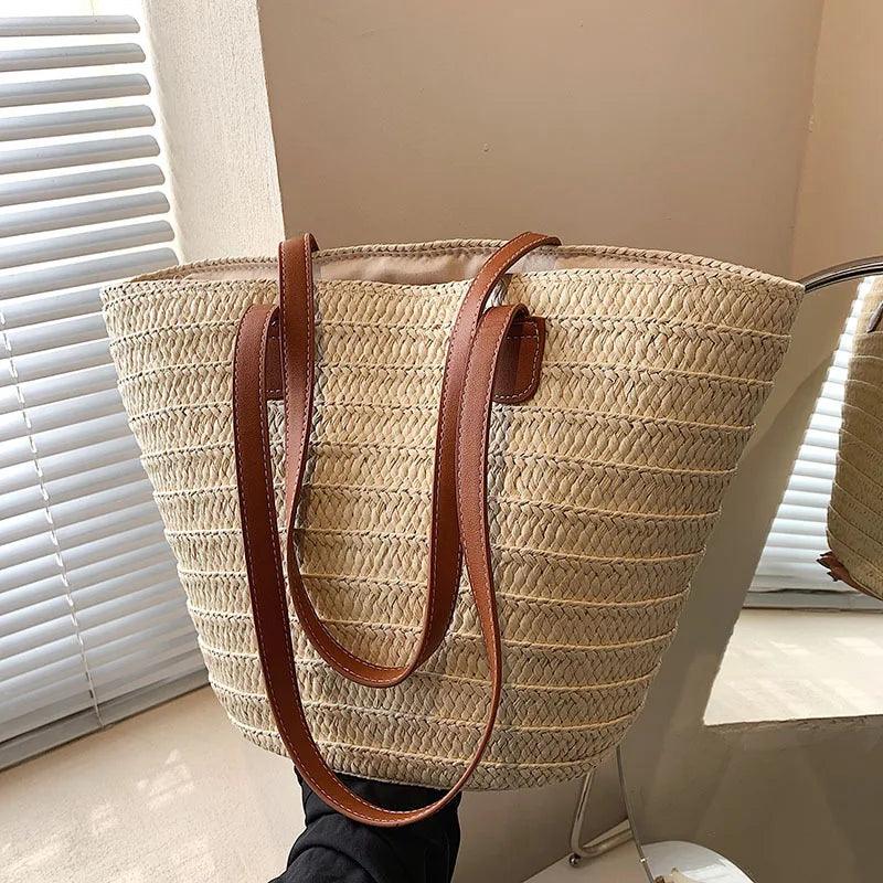 Women's Large Capacity Shoulder Bag with a Woven Basket Fashion - Just The Fly Way