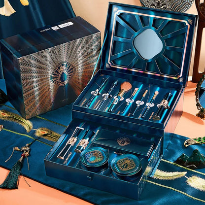 Fashionable, Bold and Beautiful Dress12pcs Makeup Cosmetic Set Lipstick Eye Shadow Mascara Gift Box Face Powder Air Cushion BB Cream Eyeliner Makeup Cosmetic