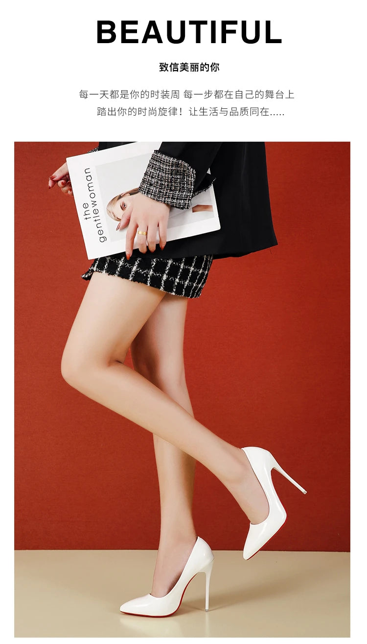 Fashionable, Bold and Beautiful DressTemperament 12cm Super High Thin Heels Shoes Women Pumps Pointed Toe Colorful Patent Leather Stiletto Wedding Shoe Size 45