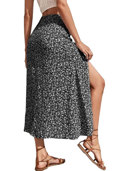 Women s Floral Print Midi Skirts Mid Waist Side Slit Skirts Spring Summer Fashion Casual A-line Skirts - Just The Fly Way
