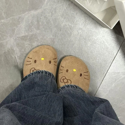 Sanrio Hello Kitty Cute Anime Slippers Summer Female Thick Sole Flat Shoes Sweet Cartoon Outdoor Anti Slip Slippers Girl Gift