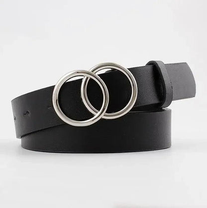 Fashion Belt with Silver or Gold Double Ring Buckle, PU - Just The Fly Way