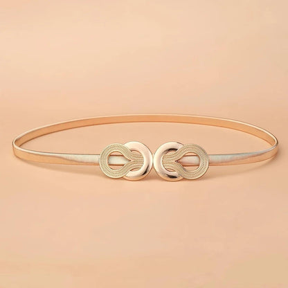 Metal Elastic Women's Belt, Gold or Silver With Knot Buckle - Just The Fly Way