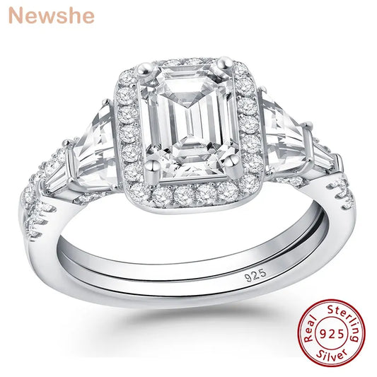 Fashionable, Bold and Beautiful DressNewshe Wedding Rings for Her AAAAA Cubic Zircon Women's Bridal Sets 925 Sterling Silver Emerald Cut Engagement Ring Size 5-10 - Just The Fly Way
