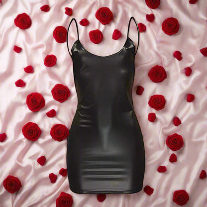 Faux Leather, Backless, Mini Dress With Push-up Bra, Solid Black - Just The Fly Way
