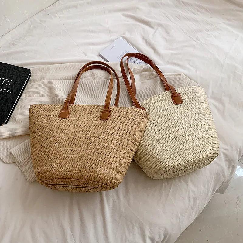 Women's Large Capacity Shoulder Bag with a Woven Basket Fashion - Just The Fly Way