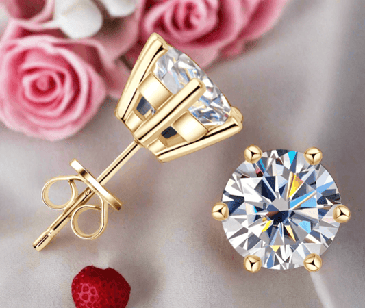 Shine Bright Moissanite Stud Earrings for Men & Women in 18K Gold-Plated Silver - Perfect for Weddings & Special Occasions - Just The Fly Way