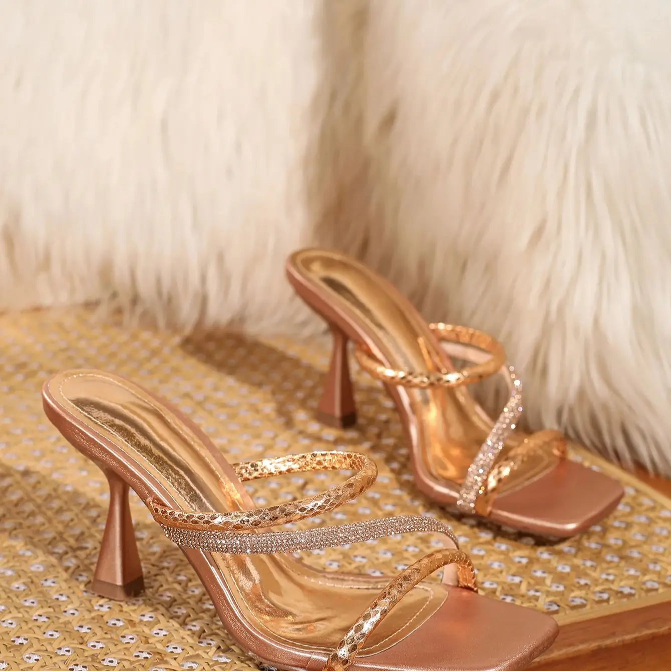 Women Rhinestone Sandals With prom Sexy Open Toe Square Elegant Summer Shoes - Just The Fly Way