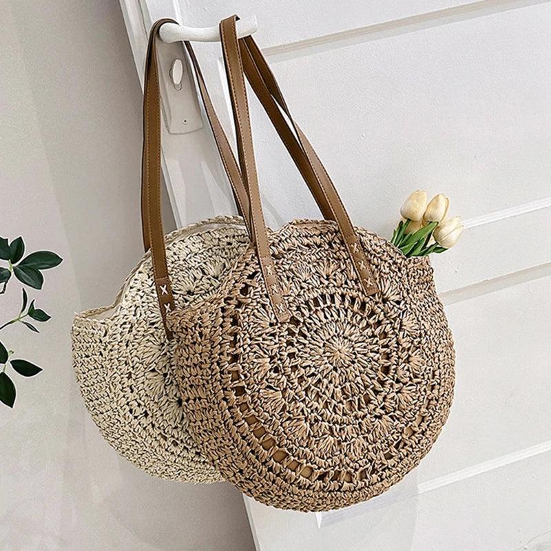 Hand Woven, Round, Beach Bag with a Large Capacity - Just The Fly Way
