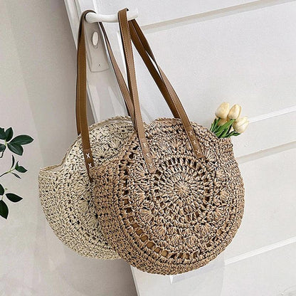 Hand Woven, Round, Beach Bag with a Large Capacity - Just The Fly Way