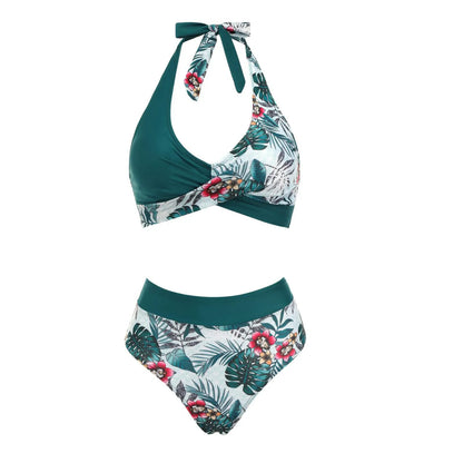 Fashionable, Bold and Beautiful Dressbikini Beach Colour Block Floral Printed Women's Swimsuit High Waist Two Piece For Teenagers biquinis feminino tendência 2024