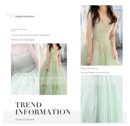 Green Tube Top Mori Style Evening Dress Female Classy Light Luxury Minority Host Birthday Adult Ceremony Princess Dress Light Wedding Dress