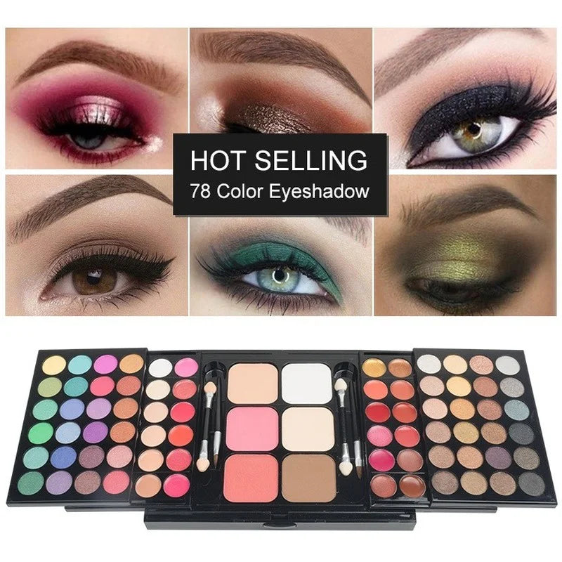 Fashionable, Bold and Beautiful Dress40/74/78 Colors Glitter Eyeshadow Palette Matte Waterproof Long Lasting Pressed Powder Cosmetics Kit  Fashion Women MakeUp Tools