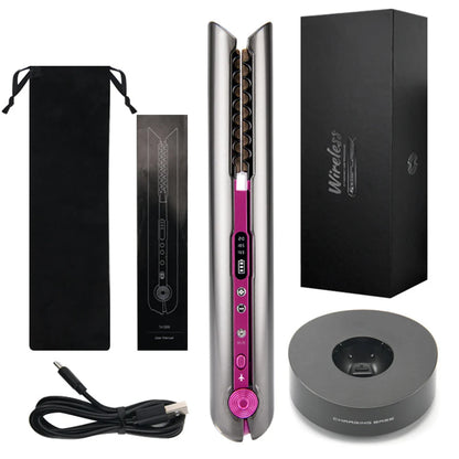 USB Rechargeable Wireless Hair Straightener Curling Iron Styling Tool Tourmaline Ceramic Dry & Wet Use Hair Styler - Just The Fly Way