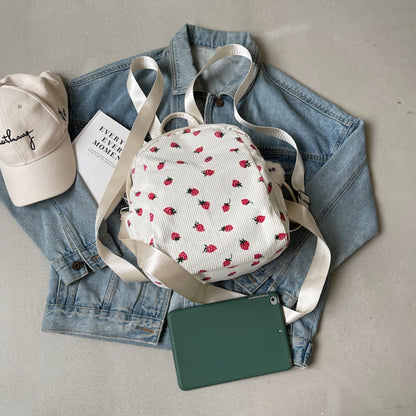 Fashionable, Bold and Beautiful DressTrendy Strawberry Kawaii Backpack - Lightweight Corduroy Bookbag for Women, Teens & Girls