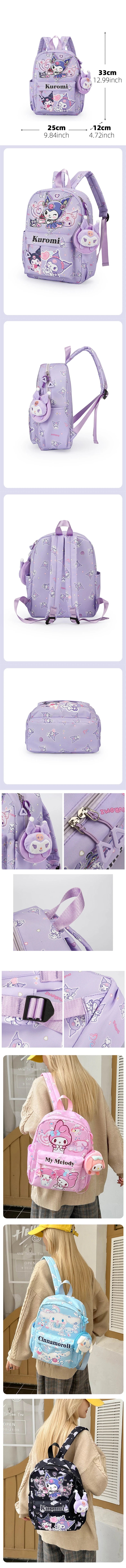 Kuromi & Cinnamoroll Backpack With Coin Purse, Hello Kitty Cartoon Schoolbag, Girl Casual Travel Commute Knapsack For Daily Use