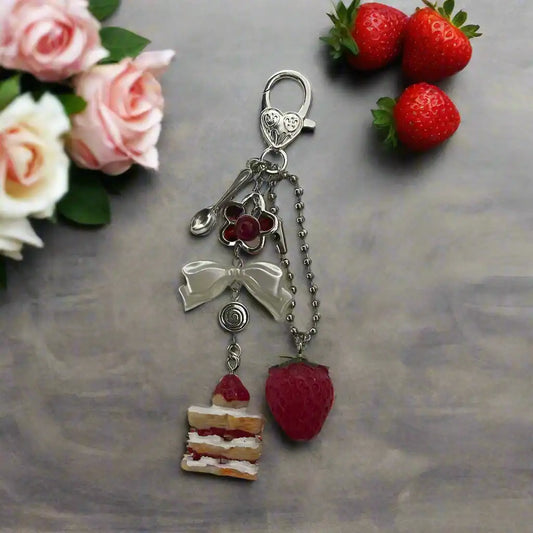 Handmade Strawberry Cake Keychain - Just The Fly Way