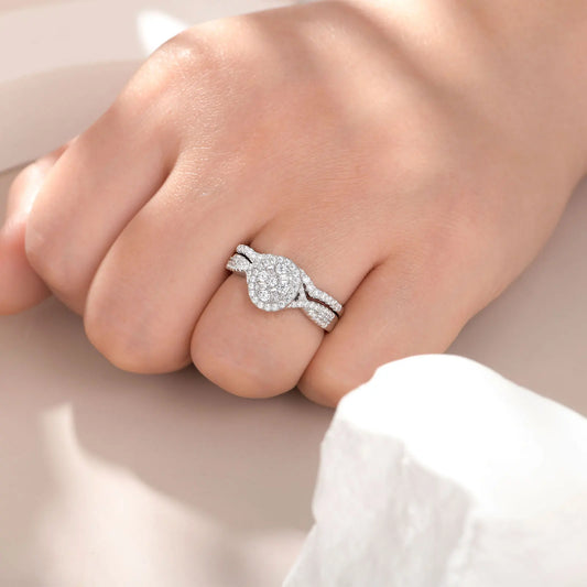 Fashionable, Bold and Beautiful DressNewshe 925 Sterling Silver Wedding Rings Set for Women Oval Halo Cubic Zircon Bridal Engagement Ring Jewelry Gift - Just The Fly Way