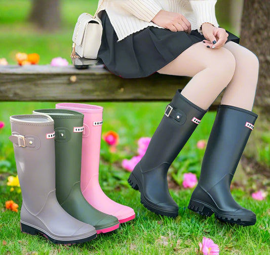 Women's Rain Boots, New Anti-slip, High Boots, Solid Color, Waterproof Footwear - Just The Fly Way