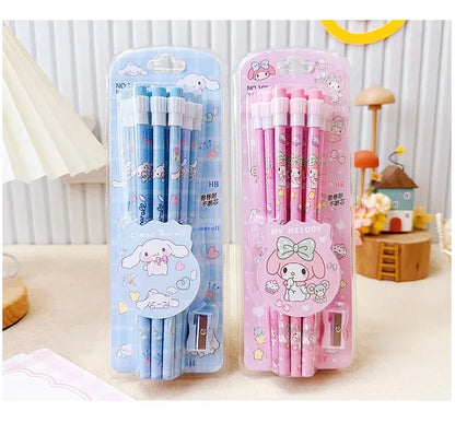 12pcs Sanrio Cute Pencils with Pencil Sharpener Featuring Kuromi, Cinnamoroll, and Melody – Perfect Return to School Anime Stationery Gift for Kids - Just The Fly Way