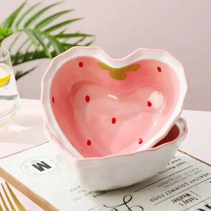 Cute Strawberry Ceramic Anti-scald Bowls and Spoon - Just The Fly Way