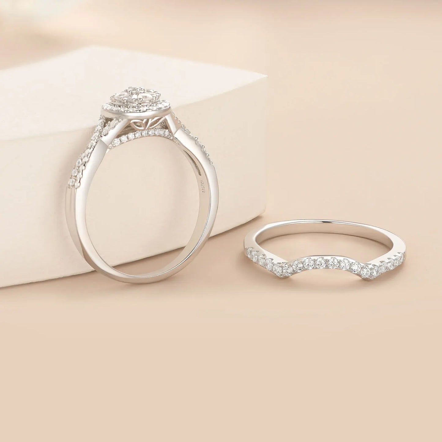Fashionable, Bold and Beautiful DressNewshe 925 Sterling Silver Wedding Rings Set for Women Oval Halo Cubic Zircon Bridal Engagement Ring Jewelry Gift - Just The Fly Way
