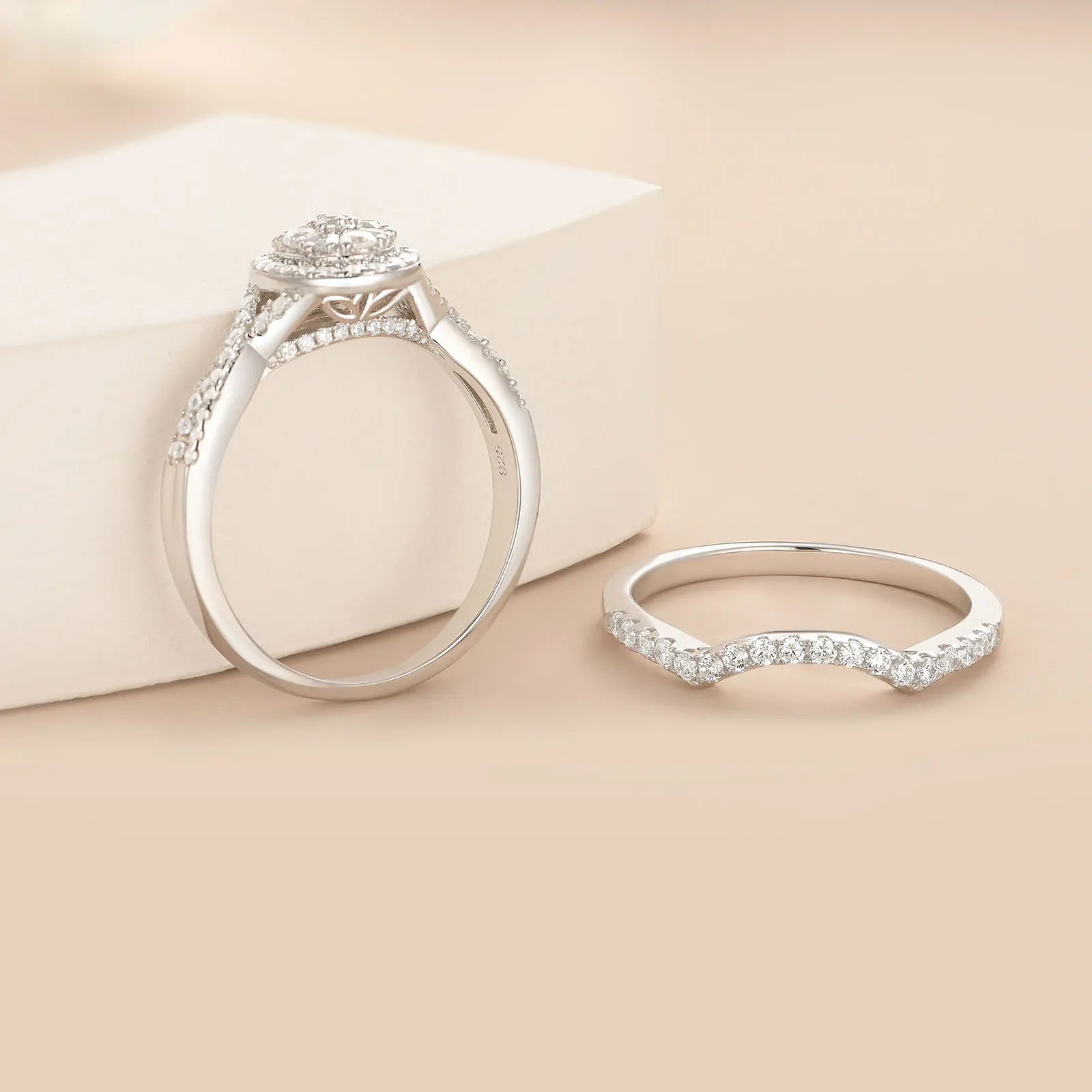 Fashionable, Bold and Beautiful DressNewshe 925 Sterling Silver Wedding Rings Set for Women Oval Halo Cubic Zircon Bridal Engagement Ring Jewelry Gift - Just The Fly Way