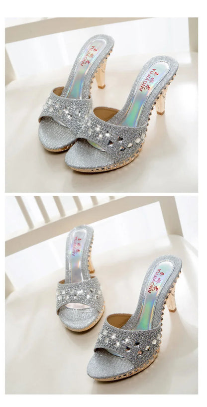 Fashionable, Bold and Beautiful DressSummer Women Sandals Rhinestone Women Shoes Sexy High Heels Shoe Ladies Sandalias Gold Silver Women Slippers Heeled Sandals Sexy