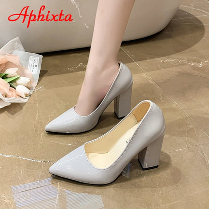 Fashionable, Bold and Beautiful DressAphixta 2025 New 10cm Square Heels Pumps Women Shoes Patent Leather Sexy Wedding Party Official Leisure Super Big Szie 31-50