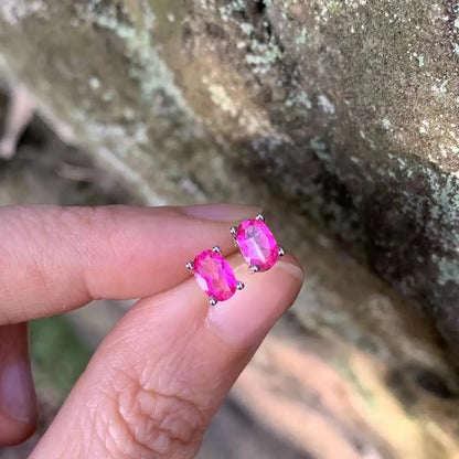 Fashionable, Bold and Beautiful Dress5*3MM Oval Natural Pink Topaz Earrings 925 Sterling Silver Stud Earring For Women Cute Gift Prevent Allergy Fine Jewelry