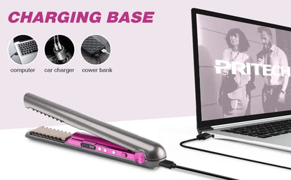 USB Rechargeable Wireless Hair Straightener Curling Iron Styling Tool Tourmaline Ceramic Dry & Wet Use Hair Styler - Just The Fly Way