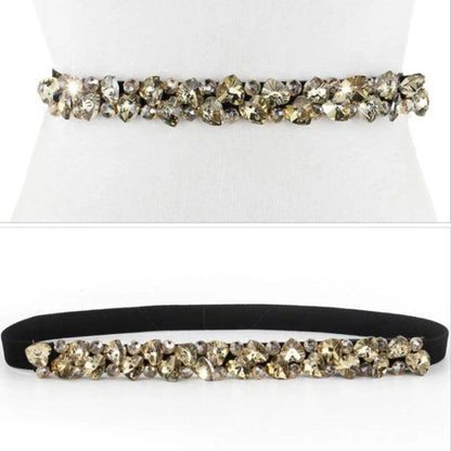 Accessories Fashion Crystal Belt, Elastic Black, with Gold, Black, or White Belt - Just The Fly Way