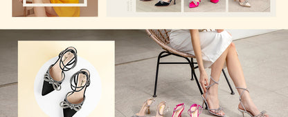 Women's Rhinestone Bow Heels Ankle Strap Pointed Toe Stiletto Heeled Sandals Wedding Bridal Dress Pumps Shoes - Just The Fly Way