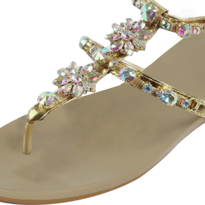 2023 Summer New Women Sandals Casual Flats Rhinestone Round Toe Sandals Buckle Strap Shoes Bohemian Style Flat Sapatos Feminino - Just The Fly Way